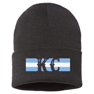 Retro Vintage Blue Stripes Kc Kansas City Sustainable Knit Beanie