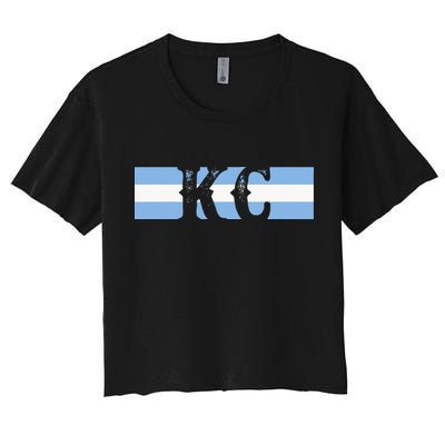 Retro Vintage Blue Stripes Kc Kansas City Crop Top