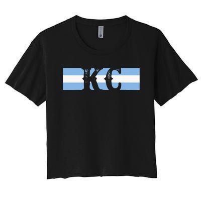 Retro Vintage Blue Stripes Kc Kansas City Women's Crop Top Tee