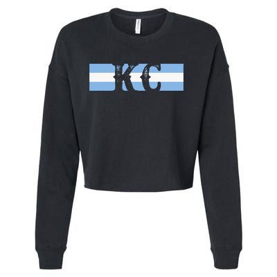Retro Vintage Blue Stripes Kc Kansas City Cropped Pullover Crew