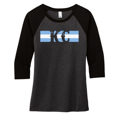 Retro Vintage Blue Stripes Kc Kansas City Women's Tri-Blend 3/4-Sleeve Raglan Shirt