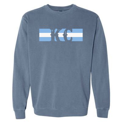 Retro Vintage Blue Stripes Kc Kansas City Garment-Dyed Sweatshirt