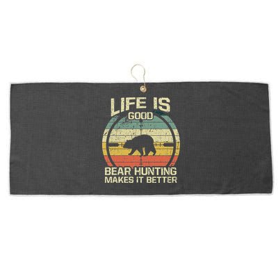 Retro Vintage Bear Hunter Bear Hunting Makes It Better Large Microfiber Waffle Golf Towel