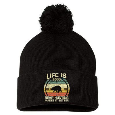 Retro Vintage Bear Hunter Bear Hunting Makes It Better Pom Pom 12in Knit Beanie