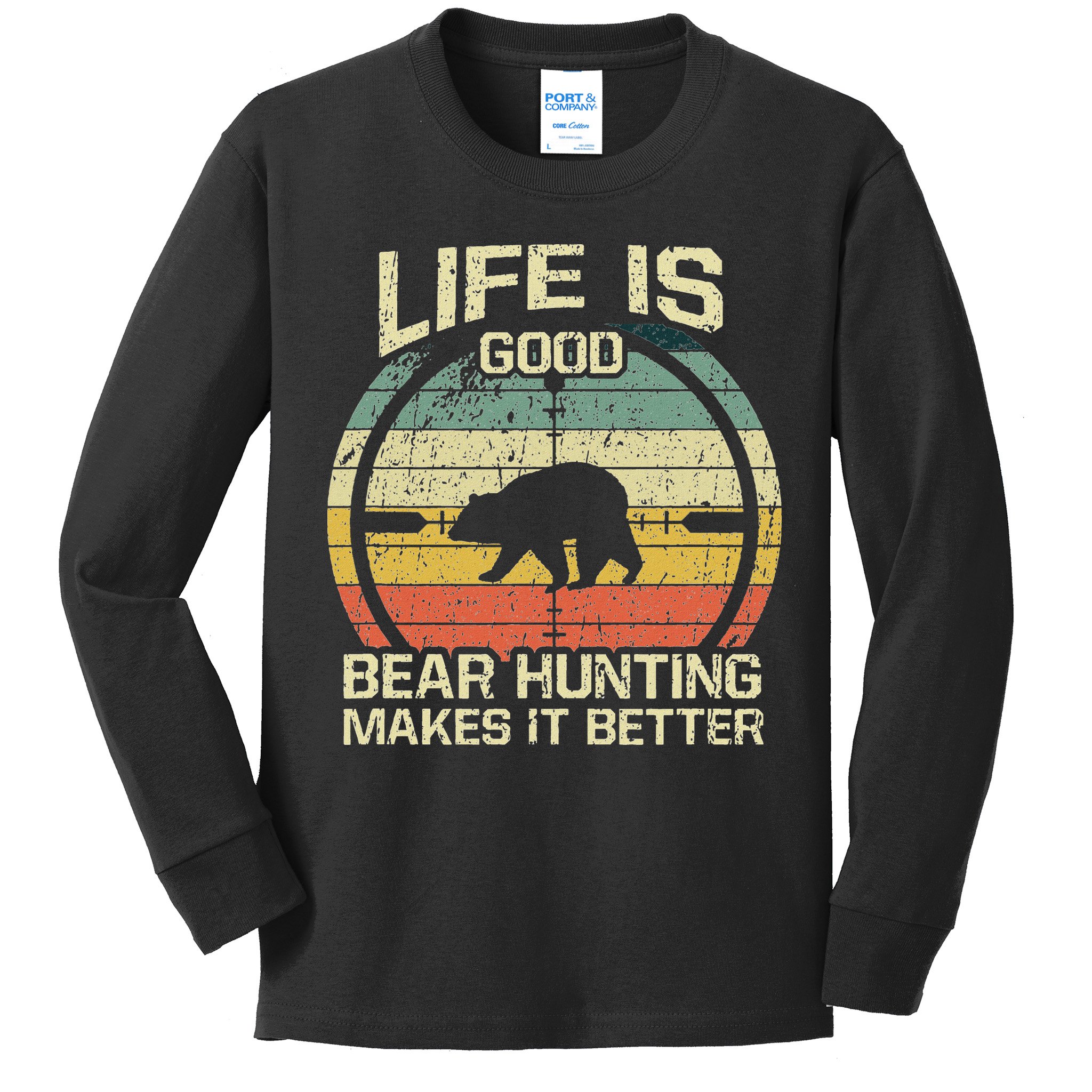 Retro Vintage Bear Hunter Bear Hunting Makes It Better Kids Long Sleeve Shirt