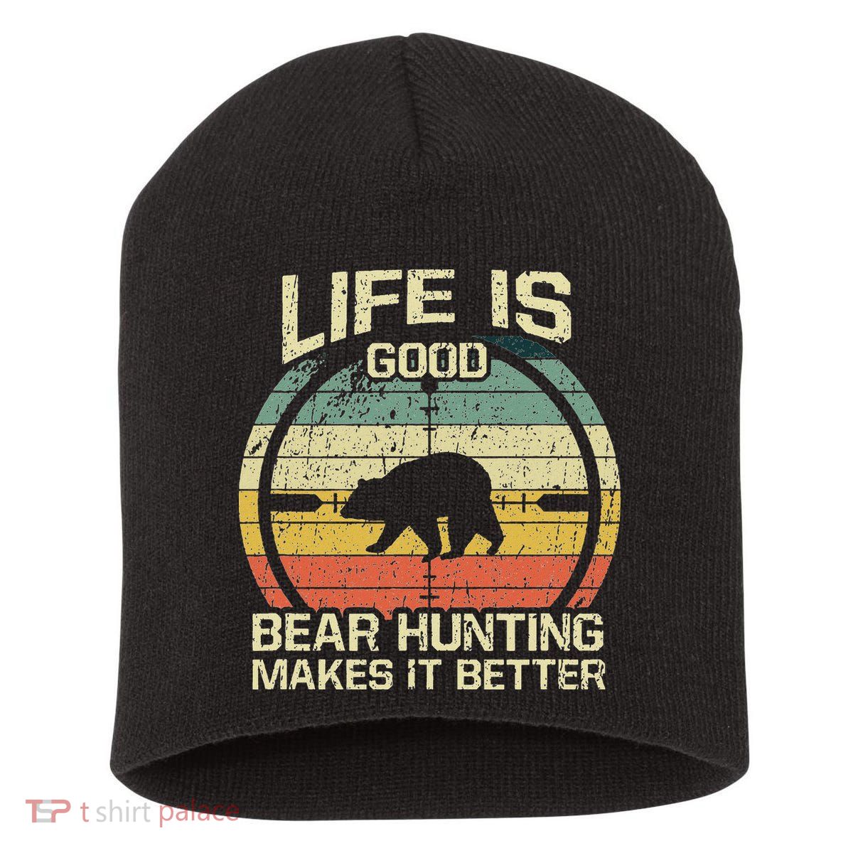Retro Vintage Bear Hunter Bear Hunting Makes It Better Short Acrylic Beanie
