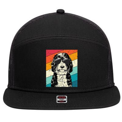 Retro Vintage Bernedoodle With Sunglasses Dog Lovers 7 Panel Mesh Trucker Snapback Hat
