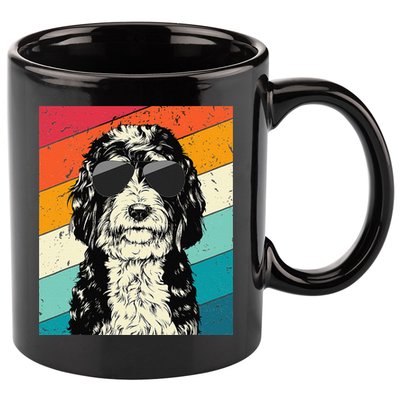 Retro Vintage Bernedoodle With Sunglasses Dog Lovers 11oz C Handle Ceramic Mug