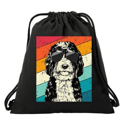 Retro Vintage Bernedoodle With Sunglasses Dog Lovers Drawstring Bag
