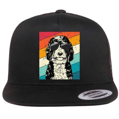 Retro Vintage Bernedoodle With Sunglasses Dog Lovers Flat Bill Trucker Hat
