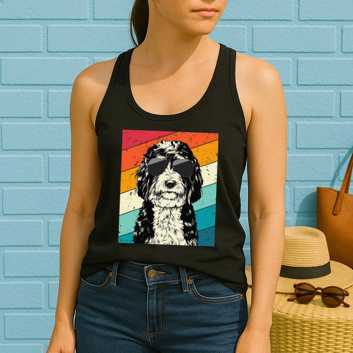 Retro Vintage Bernedoodle With Sunglasses Dog Lovers Womens Tank Top