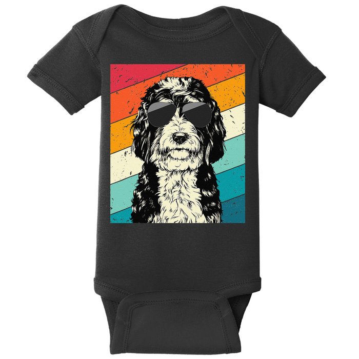 Retro Vintage Bernedoodle With Sunglasses Dog Lovers Baby Bodysuit