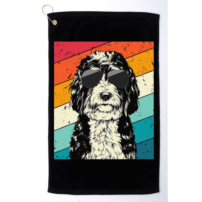 Retro Vintage Bernedoodle With Sunglasses Dog Lovers Golf Towel