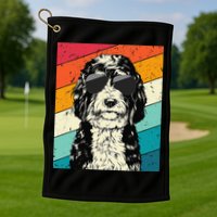 Retro Vintage Bernedoodle With Sunglasses Dog Lovers Golf Towel