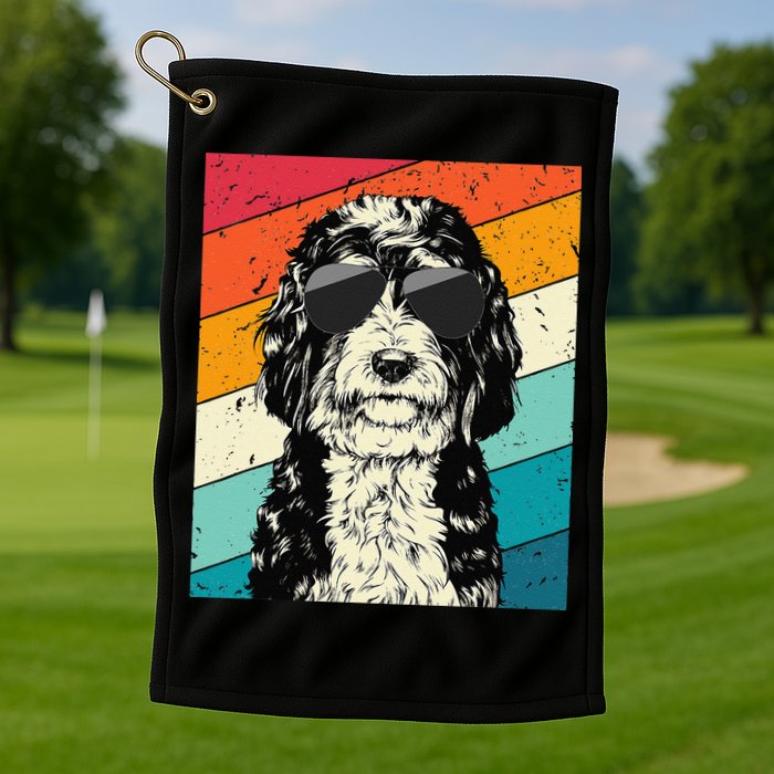 Retro Vintage Bernedoodle With Sunglasses Dog Lovers Golf Towel