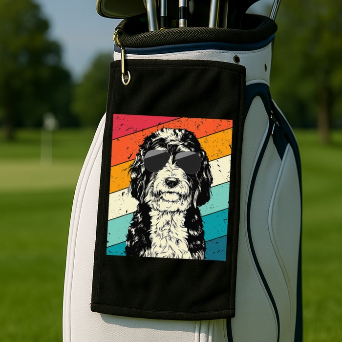 Retro Vintage Bernedoodle With Sunglasses Dog Lovers Golf Towel