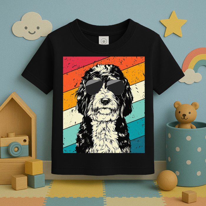 Retro Vintage Bernedoodle With Sunglasses Dog Lovers Toddler T-Shirt
