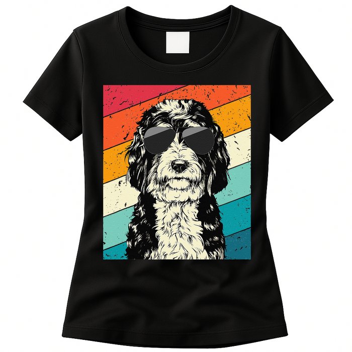 Retro Vintage Bernedoodle With Sunglasses Dog Lovers Womens T-Shirt