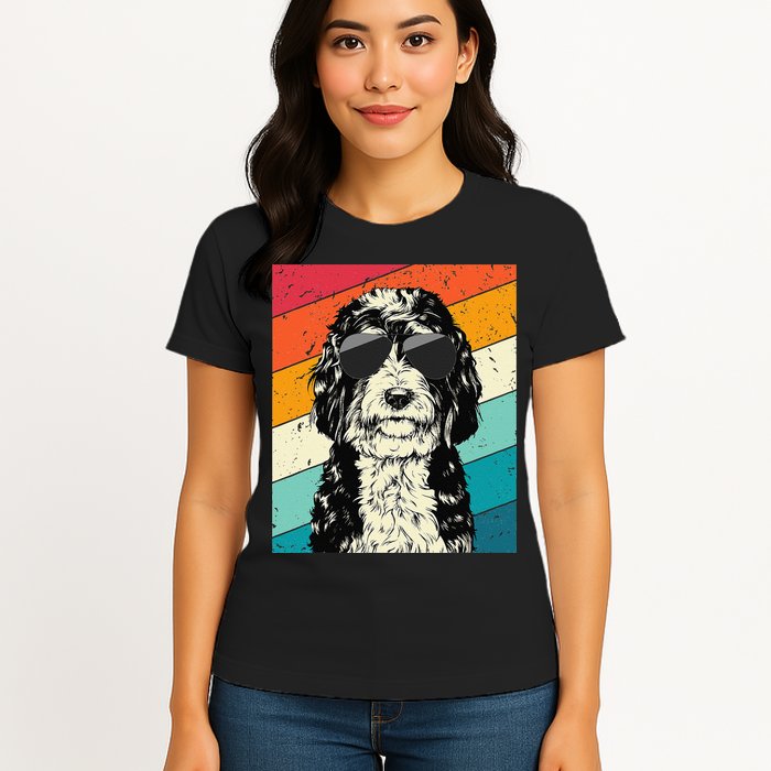 Retro Vintage Bernedoodle With Sunglasses Dog Lovers Womens T-Shirt