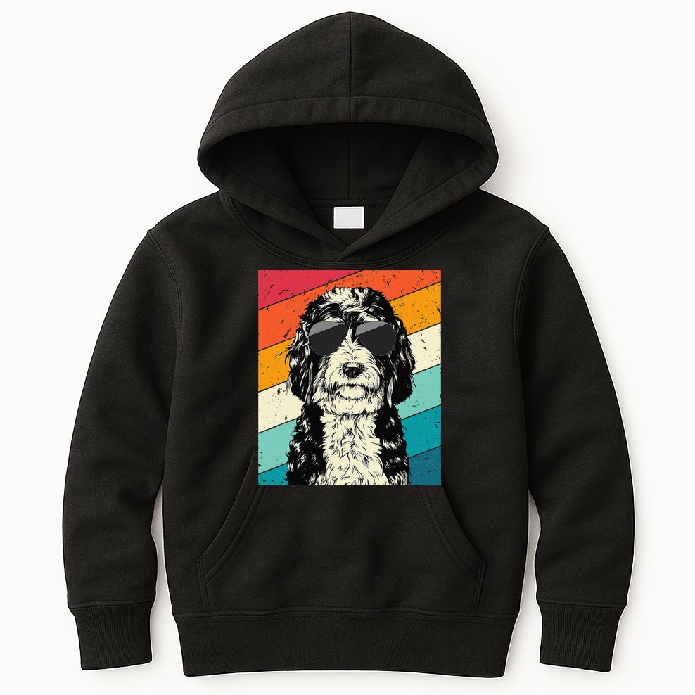 Retro Vintage Bernedoodle With Sunglasses Dog Lovers Kids Hoodie