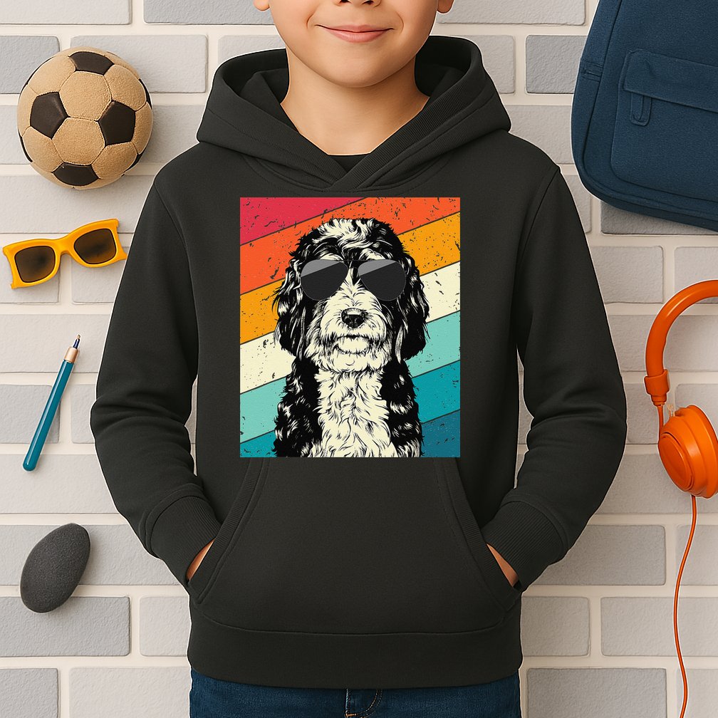Retro Vintage Bernedoodle With Sunglasses Dog Lovers Kids Hoodie