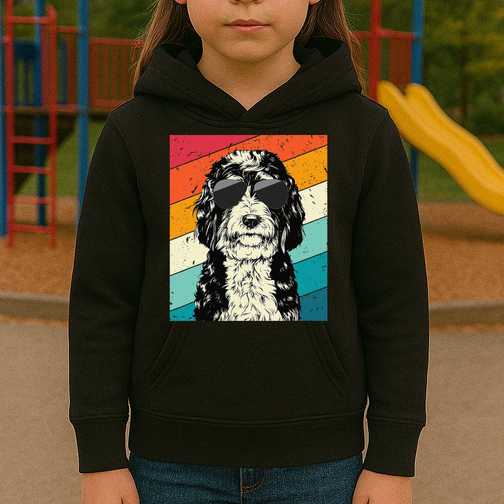 Retro Vintage Bernedoodle With Sunglasses Dog Lovers Kids Hoodie