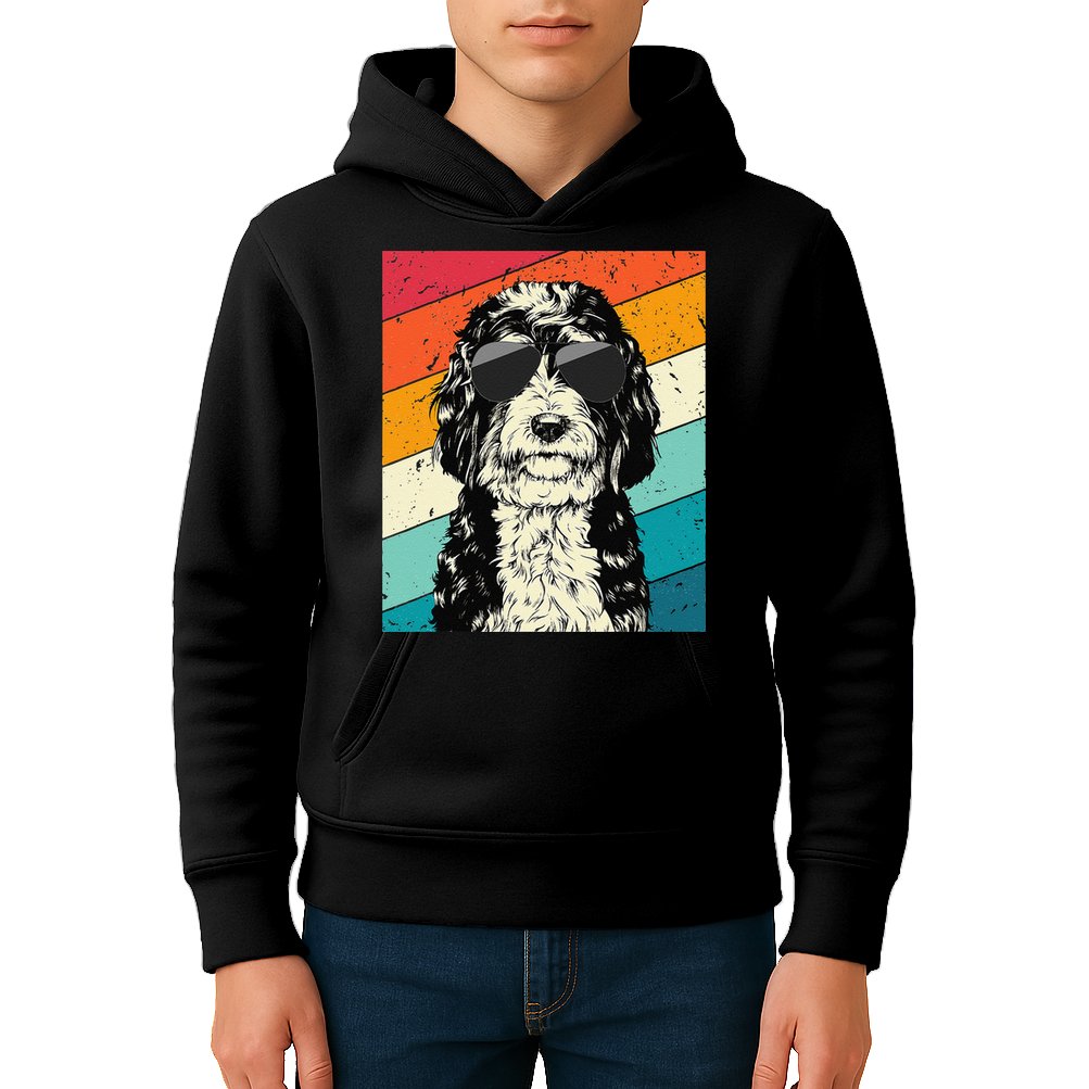 Retro Vintage Bernedoodle With Sunglasses Dog Lovers Kids Hoodie