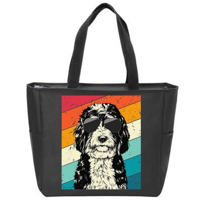 Retro Vintage Bernedoodle With Sunglasses Dog Lovers Zip Tote Bag