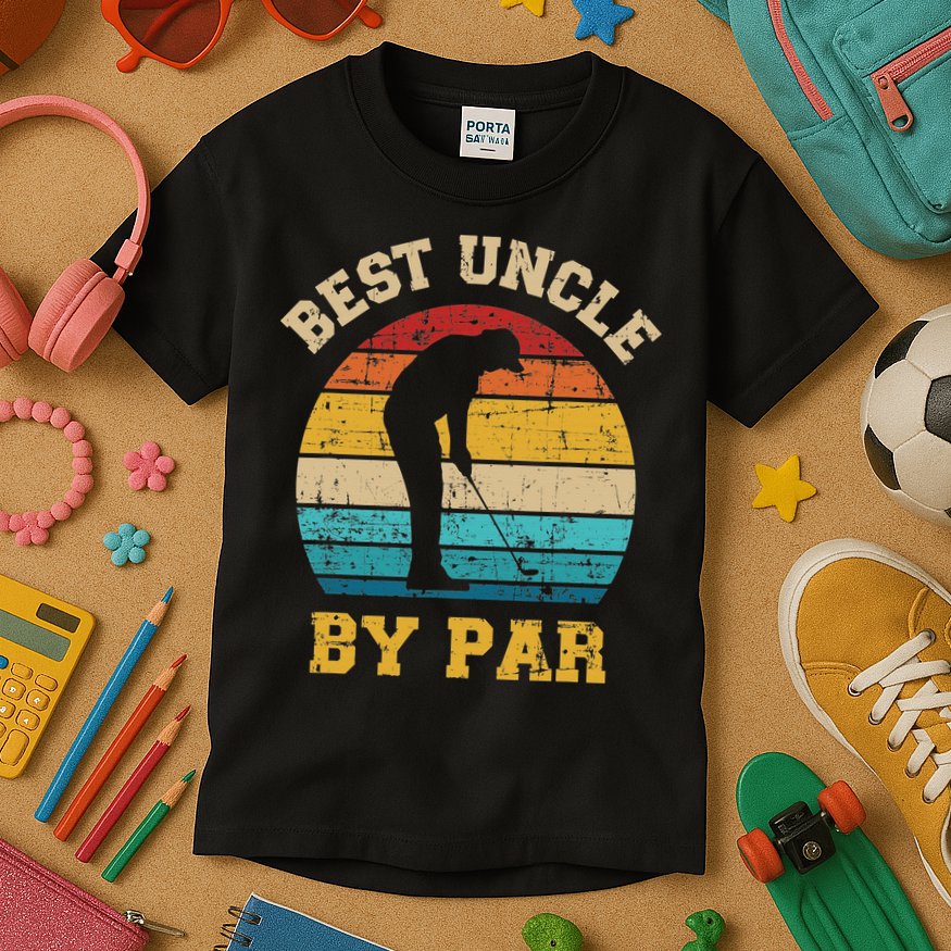Retro Vintage Best uncle By Par Golf Father's Day Kids T-Shirt
