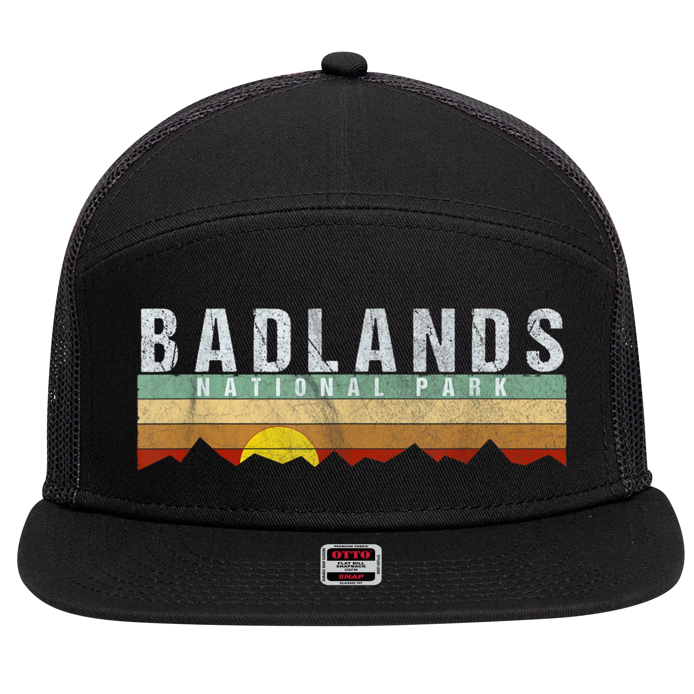 Retro Vintage Badlands National Park 7 Panel Mesh Trucker Snapback Hat