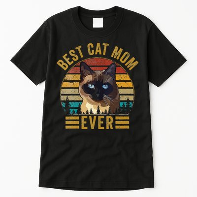 Retro Vintage Best Cat Mom Ever Mothers Day Siamese Cat Cute Tall T-Shirt