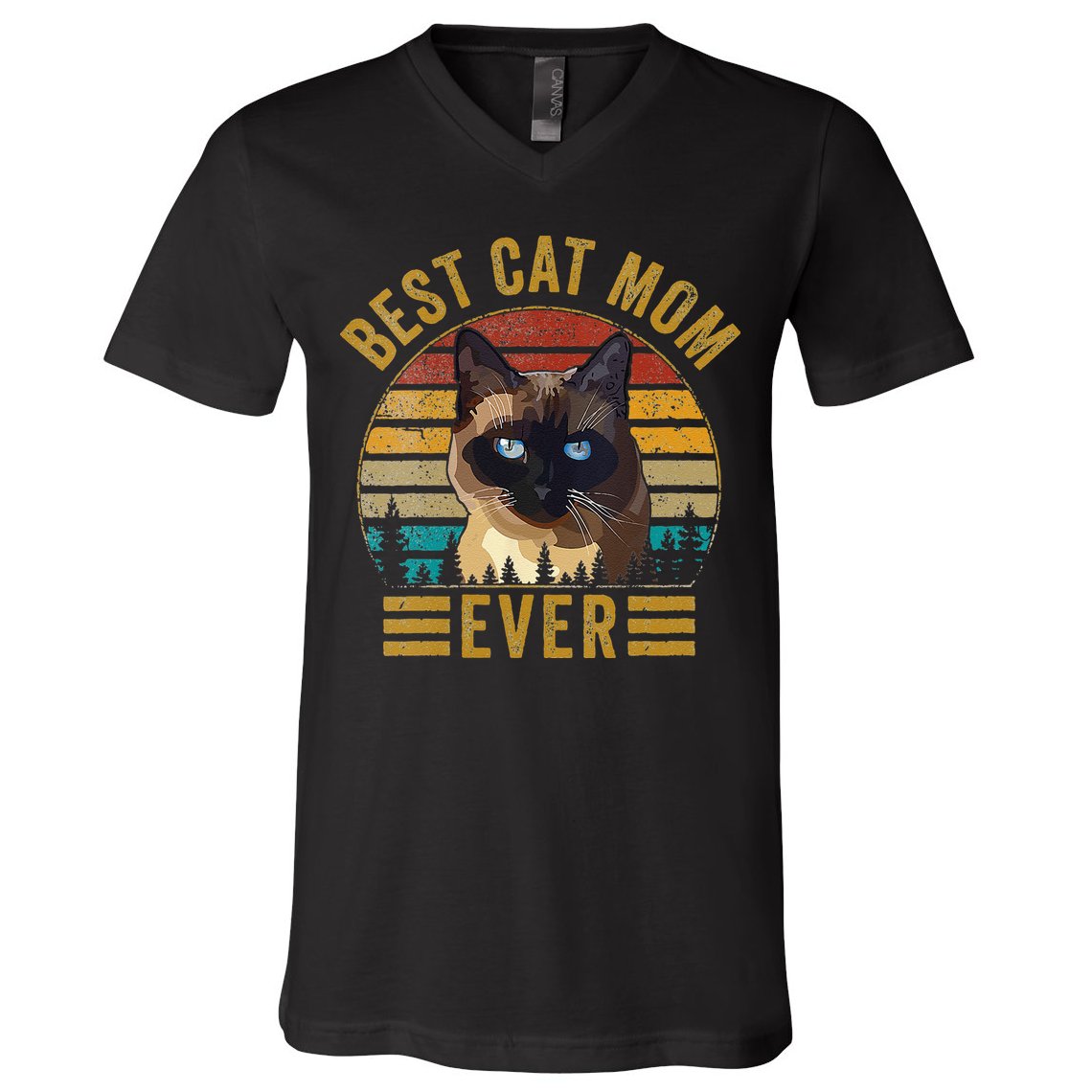 Retro Vintage Best Cat Mom Ever Mothers Day Siamese Cat Cute V-Neck T-Shirt