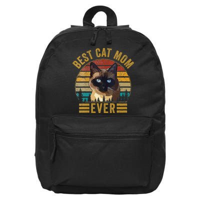 Retro Vintage Best Cat Mom Ever Mothers Day Siamese Cat Cute 16 in Basic Backpack
