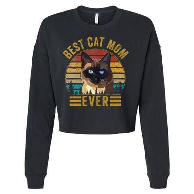 Retro Vintage Best Cat Mom Ever Mothers Day Siamese Cat Cute Cropped Pullover Crew