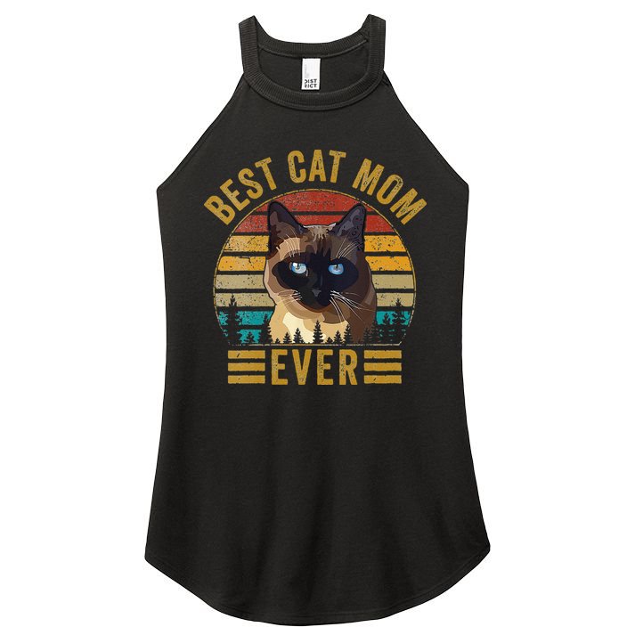 Retro Vintage Best Cat Mom Ever Mothers Day Siamese Cat Cute Women's Perfect Tri Rocker Tank