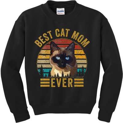 Retro Vintage Best Cat Mom Ever Mothers Day Siamese Cat Cute Kids Sweatshirt