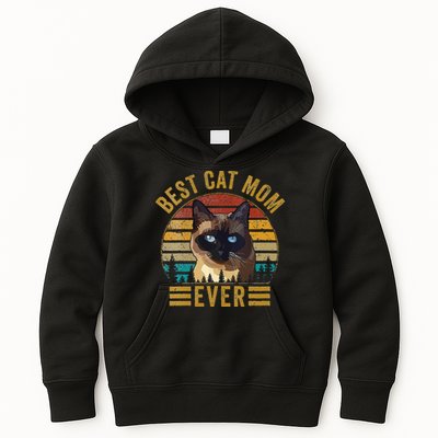 Retro Vintage Best Cat Mom Ever Mothers Day Siamese Cat Cute Kids Hoodie