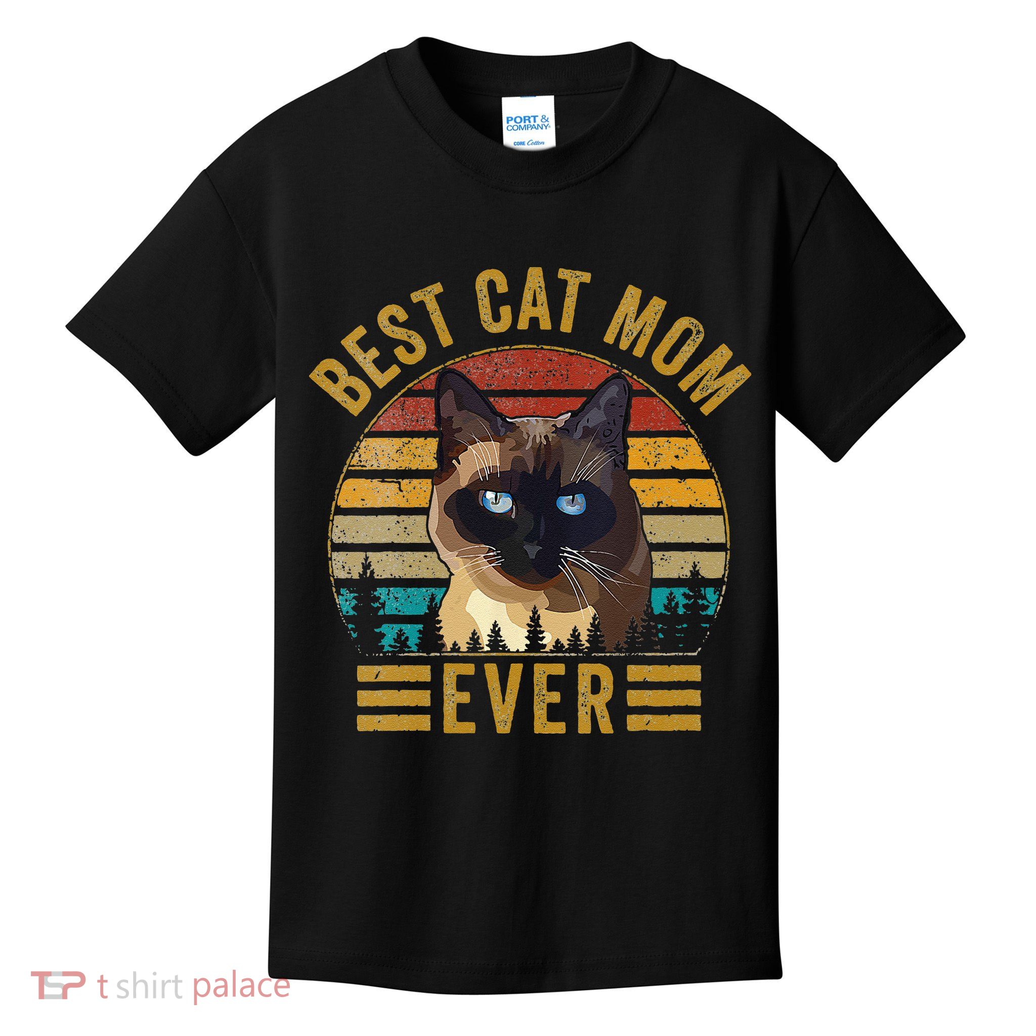 Retro Vintage Best Cat Mom Ever Mothers Day Siamese Cat Cute Kids T-Shirt