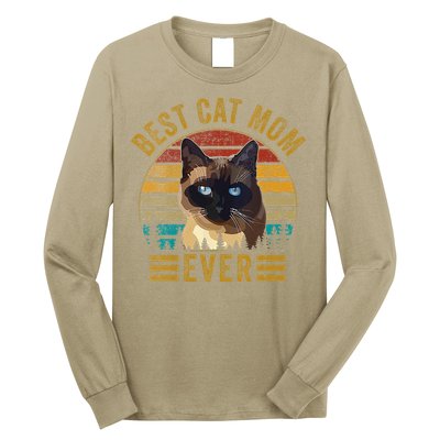 Retro Vintage Best Cat Mom Ever Mothers Day Siamese Cat Cute Long Sleeve Shirt