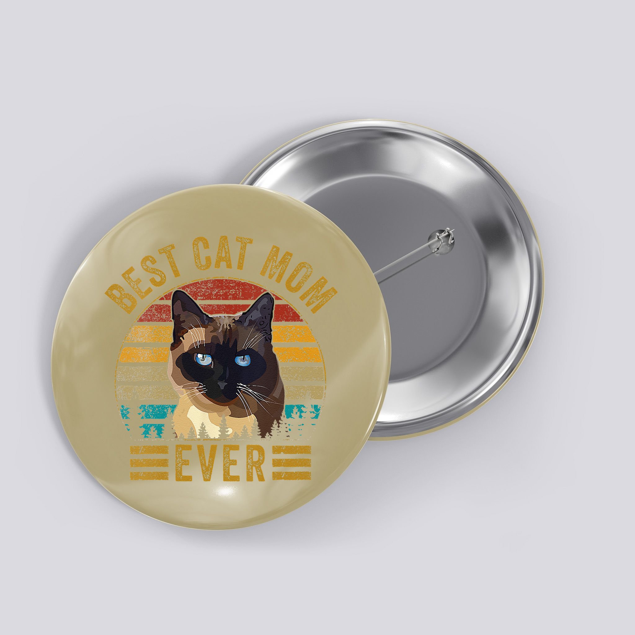 Retro Vintage Best Cat Mom Ever Mothers Day Siamese Cat Cute Button