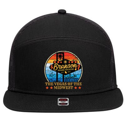 Retro Vintage Branson Missouri Vegas Of The Midwest Tourism 7 Panel Mesh Trucker Snapback Hat