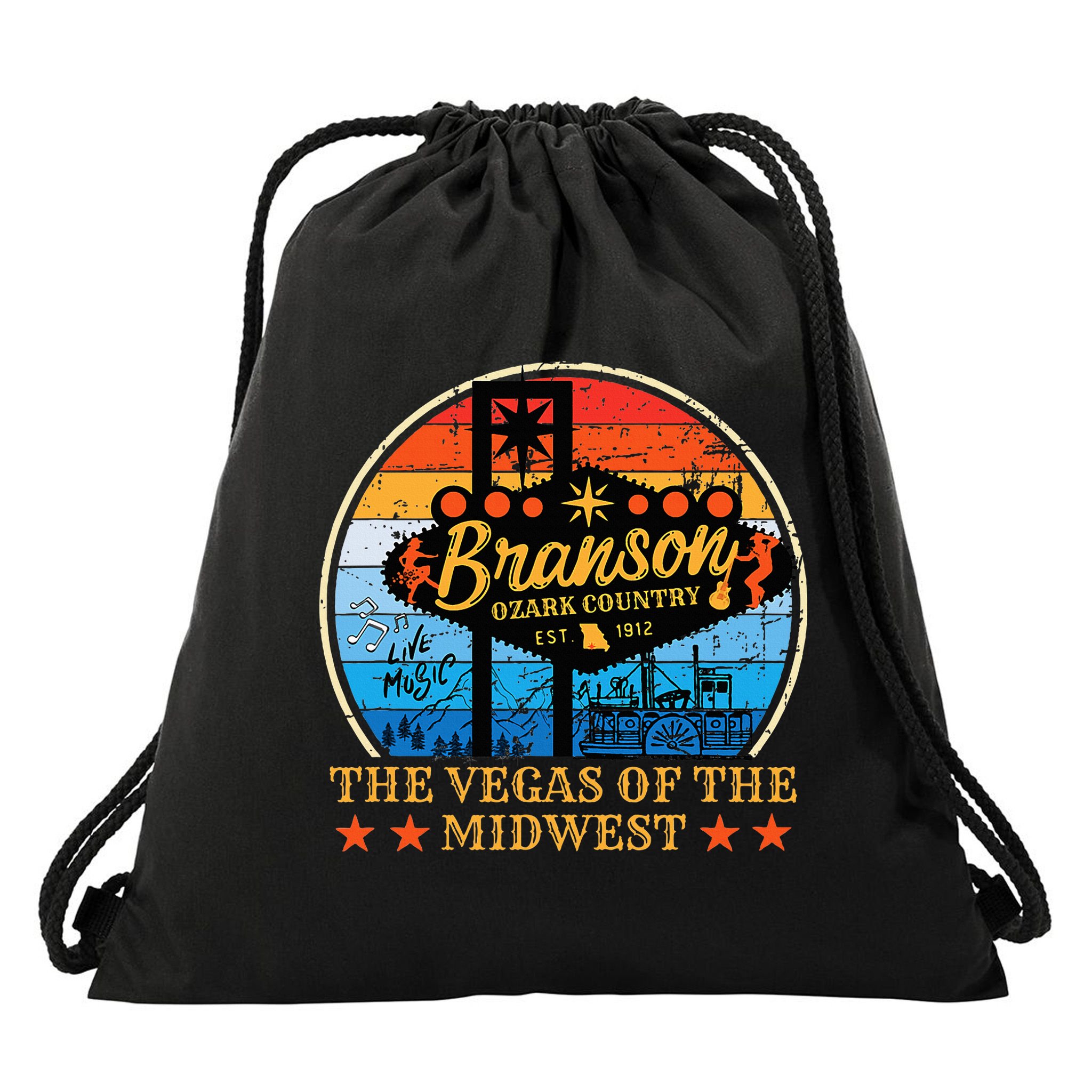 Retro Vintage Branson Missouri Vegas Of The Midwest Tourism Drawstring Bag