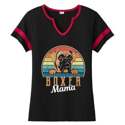 Retro Vintage Boxer Mama Boxer Dog Mom Ladies Halftime Notch Neck Tee