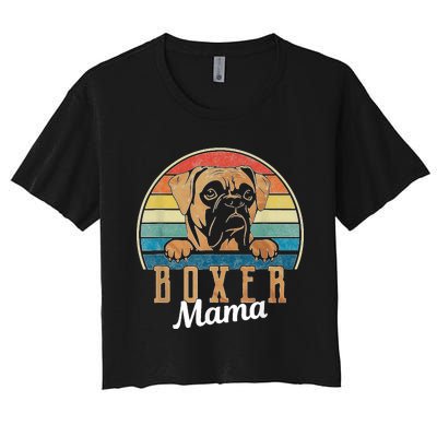 Retro Vintage Boxer Mama Boxer Dog Mom Women's Crop Top Tee