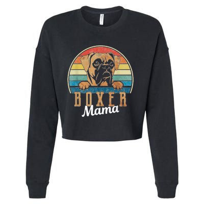 Retro Vintage Boxer Mama Boxer Dog Mom Cropped Pullover Crew