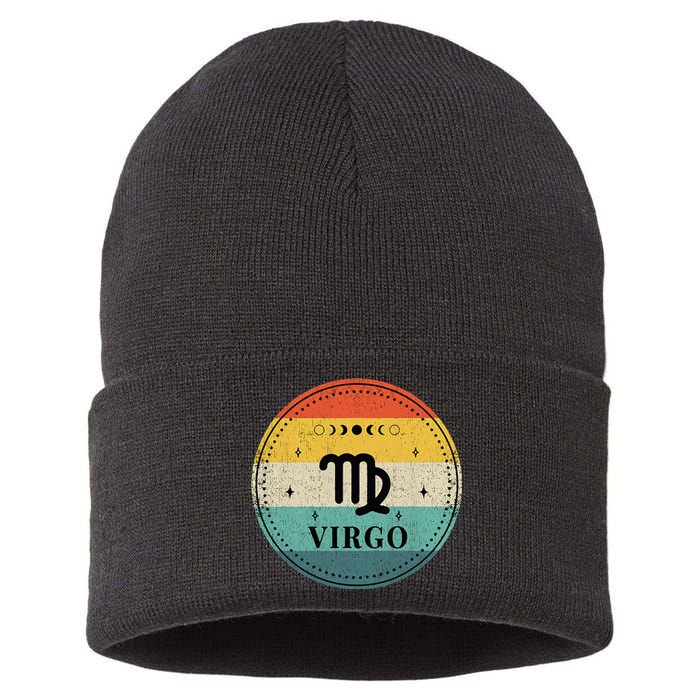 Retro Virgo Birthday Zodiac Sign Virgo Sustainable Knit Beanie