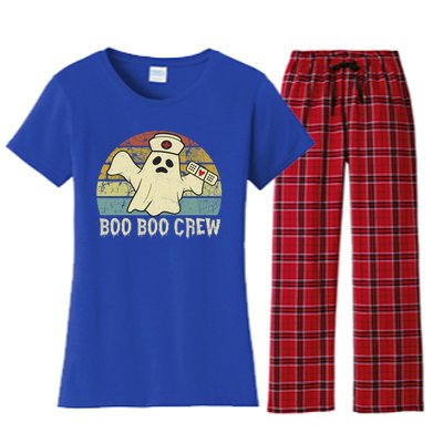 Retro Vintage Boo Boo Crew Nurse Cute Ghost Halloween Nurse Gift Women's Flannel Pajama Set