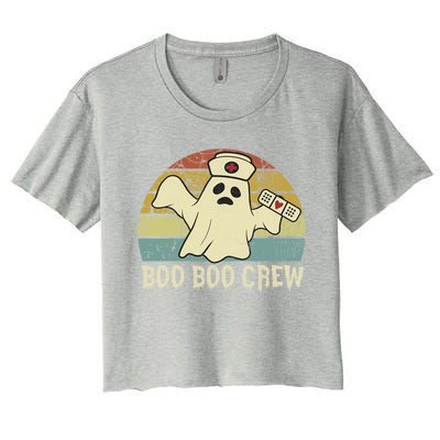 Retro Vintage Boo Boo Crew Nurse Cute Ghost Halloween Nurse Gift Women's Crop Top Tee