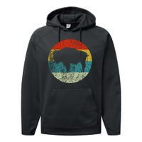 Retro Vintage Bison Performance Fleece Hoodie