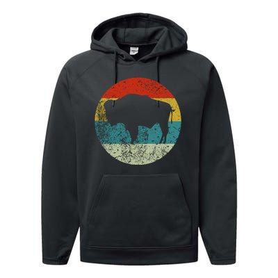 Retro Vintage Bison Performance Fleece Hoodie